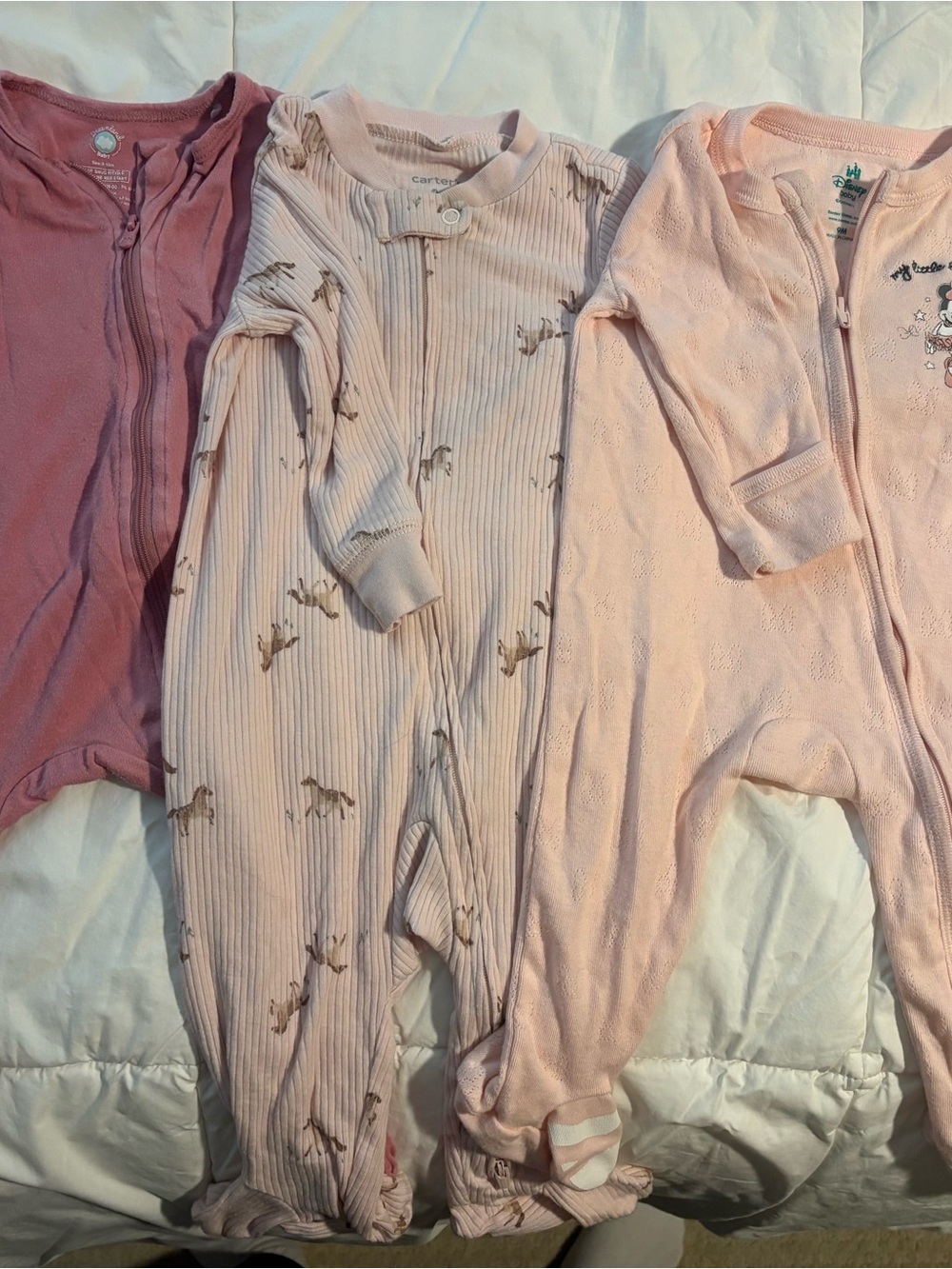 9 Month 3-Pack Zipper Footed Pajama Sets Disney, Carters, and Dreamland Bamboo